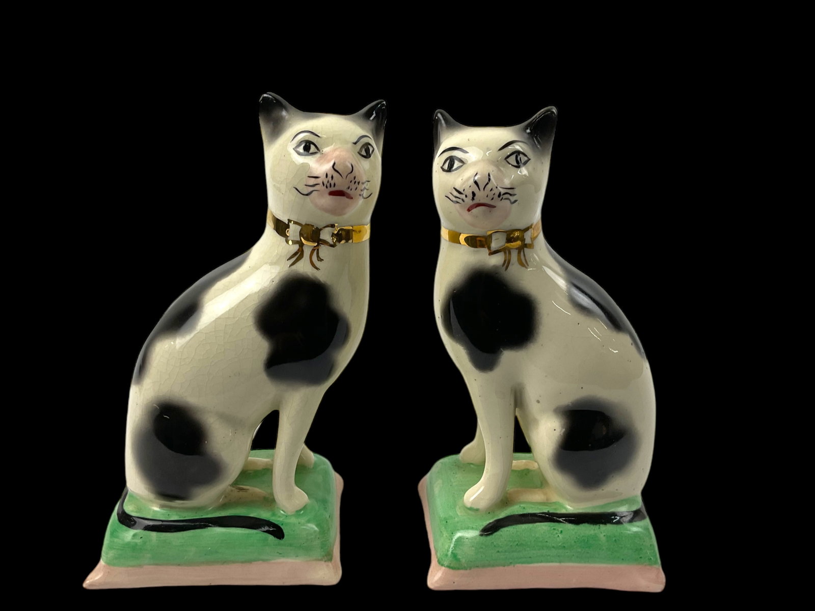 Pair of Porcelain Cats: Pair of Porcelain Cats, Unmarked, Each measures 6" tall, 3 1/2" wide, 2 1/2" deep, No cracks or chips, Condition, see photographs