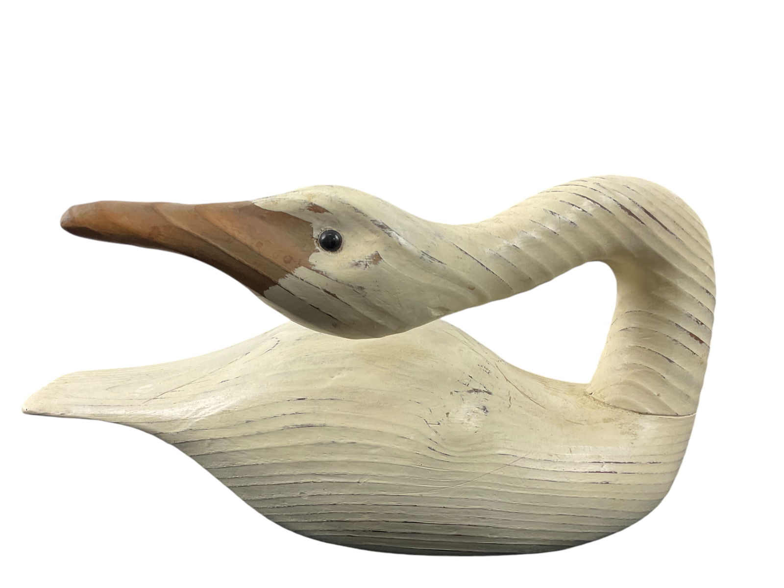 Medium Carved Wooden Swan Decoy with Craned Neck Signed Maurice A Conrad 1986 (1 of 5)