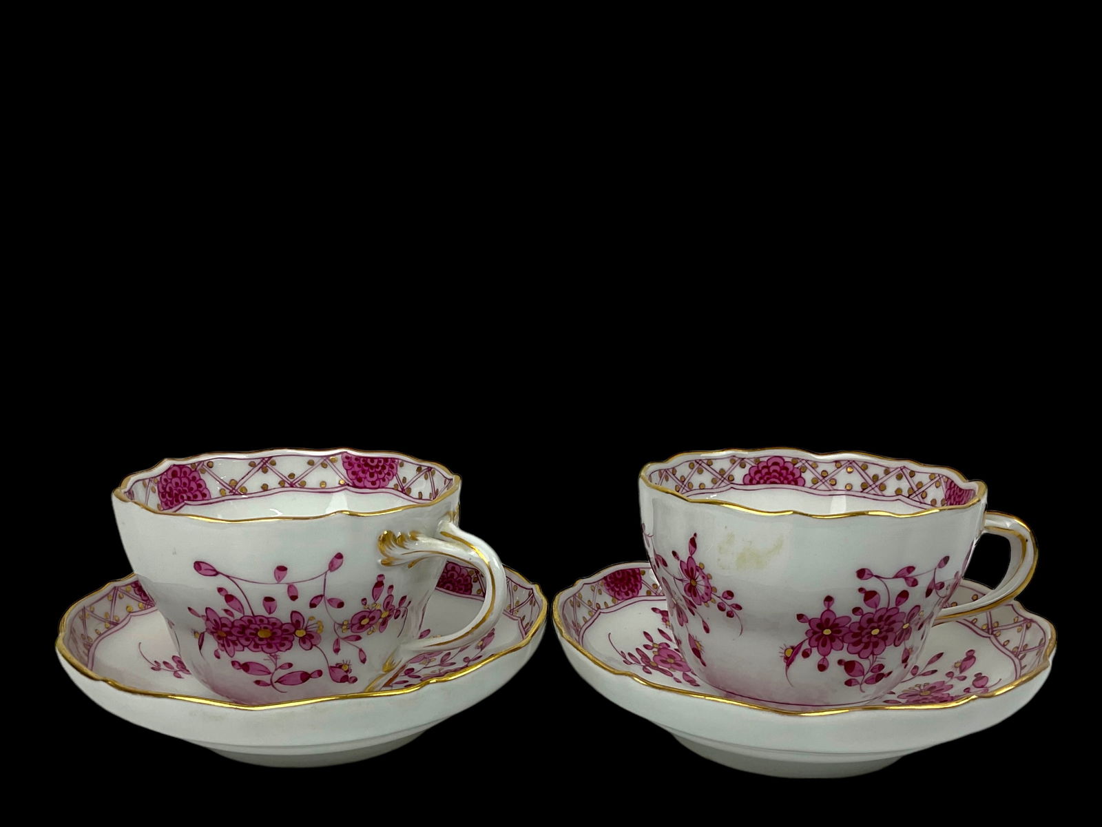 Pair Meissen Purple Indian Cups and Saucers (1 of 9)
