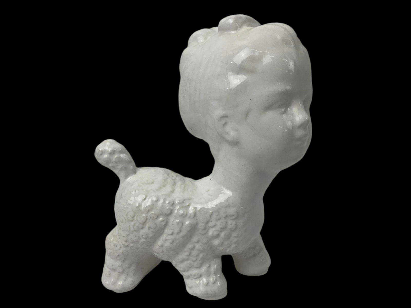 Ceramic Form, Lamb Body with Child's Head, Signed (1 of 3)