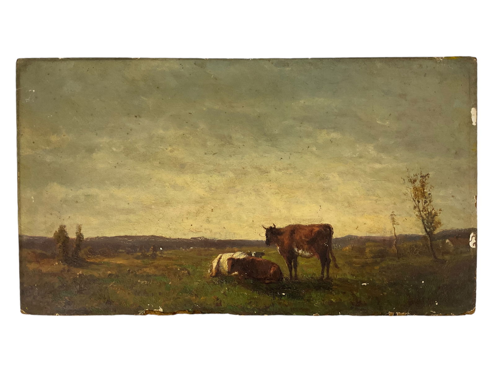 Antique Cattle Painting Oil on Board (1 of 4)