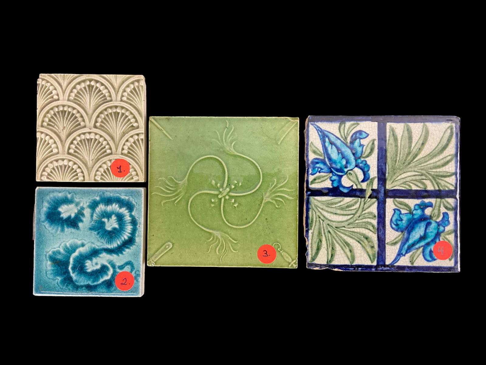4 Antique Decorative Tiles (1 of 3)