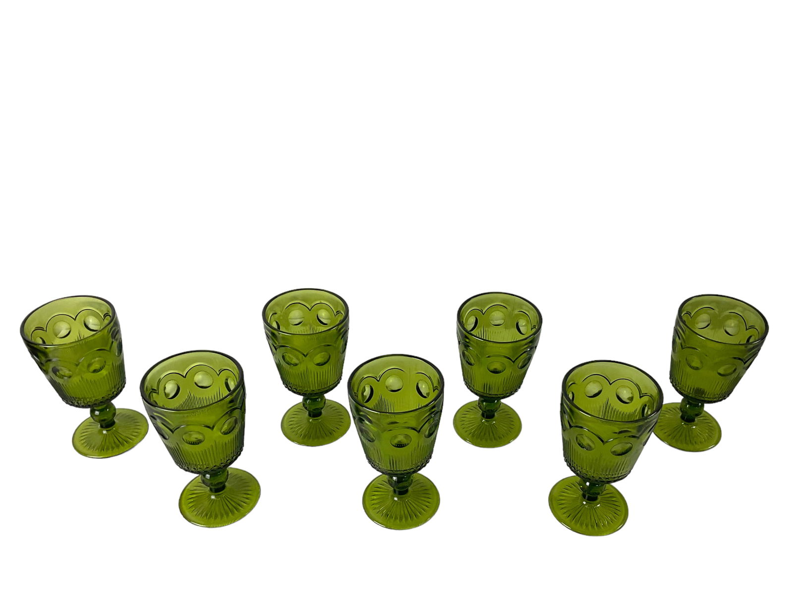Set of 7 Barlett Collins Apple Green Wine Goblets: Set of 7 Barlett Collins Apple Green Wine Goblets. Seven apple green wine goblets by Barlett Collins from the 1960's. The St. Genviere pattern goblets measure 5 3/4" tall and 3 1/4" diam