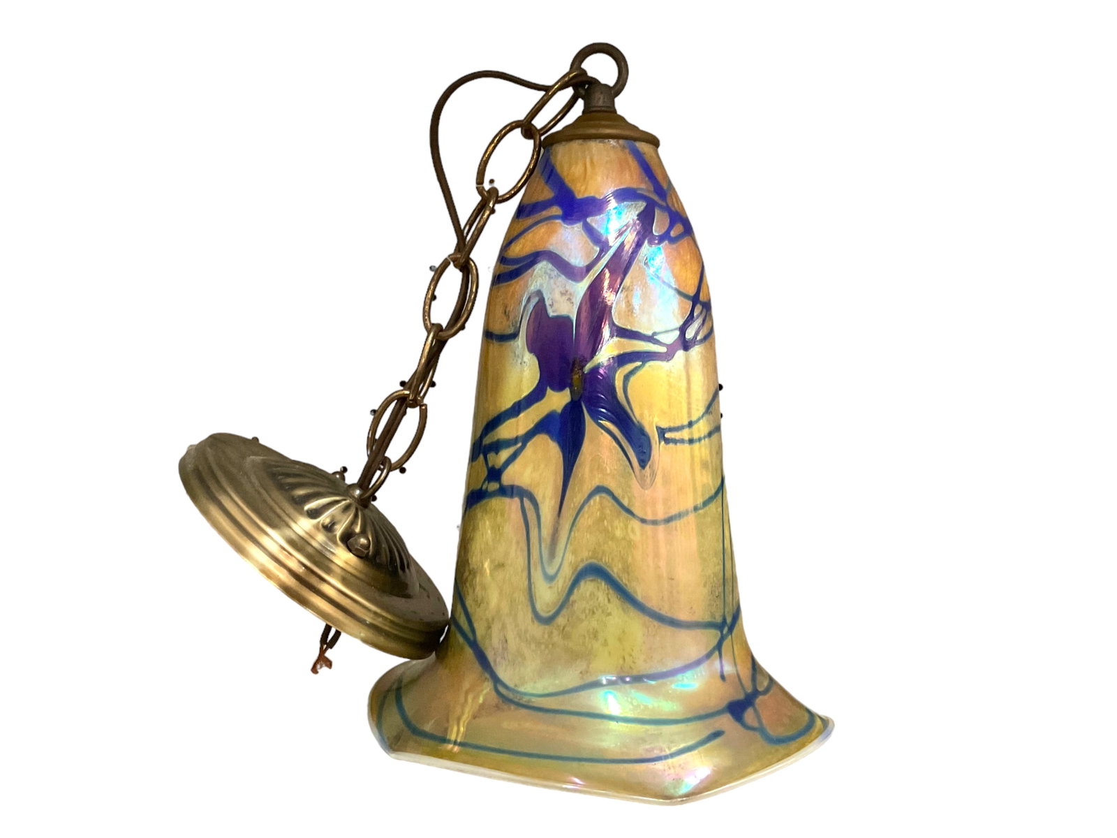 Fellerman Art Glass Pendant Lamp, Signed Fellerman ‘78: Fellerman Art Glass Pendant Lamp, Signed Fellerman ‘78, Measures: 11 1/2 H x 7 1/2 W, Condition, Very Good, see photographs. From the private collection of Marilynn Johnson, past curator Metropo