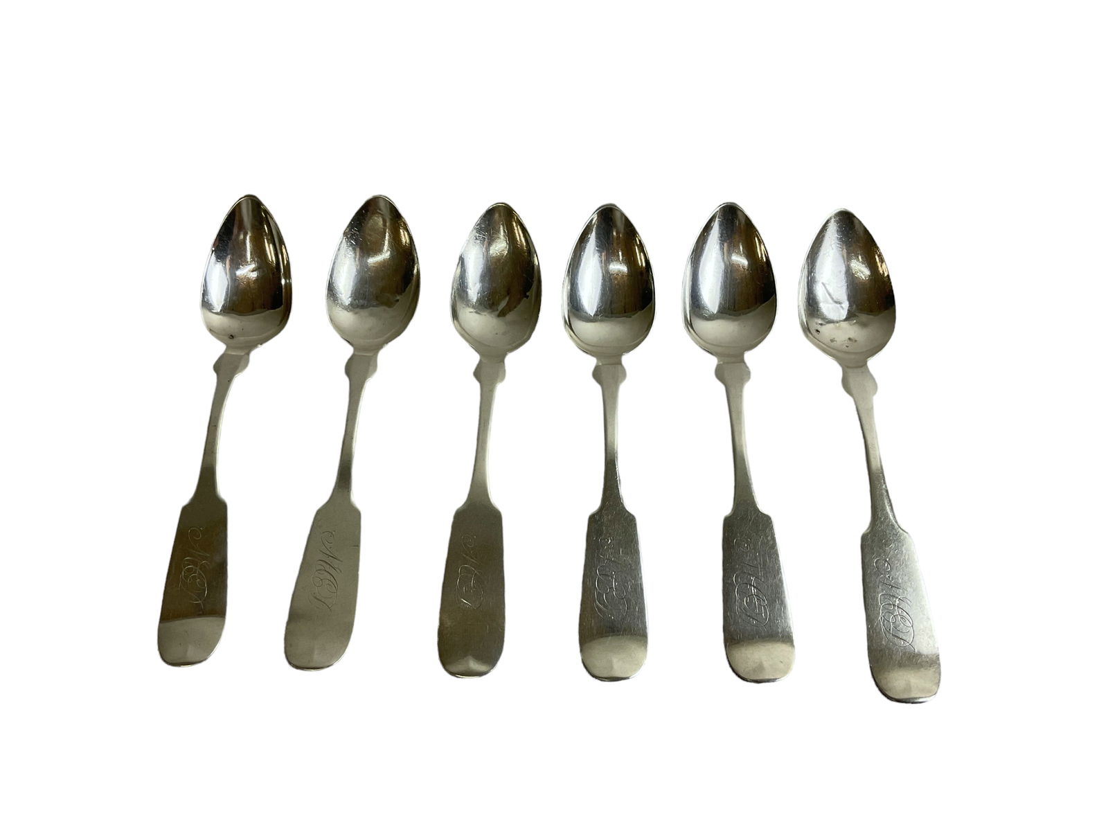 Set of 6 Fiddle Head Coin Silver Spoons by Seymour & Lindsey of Hartford, CT (1 of 9)