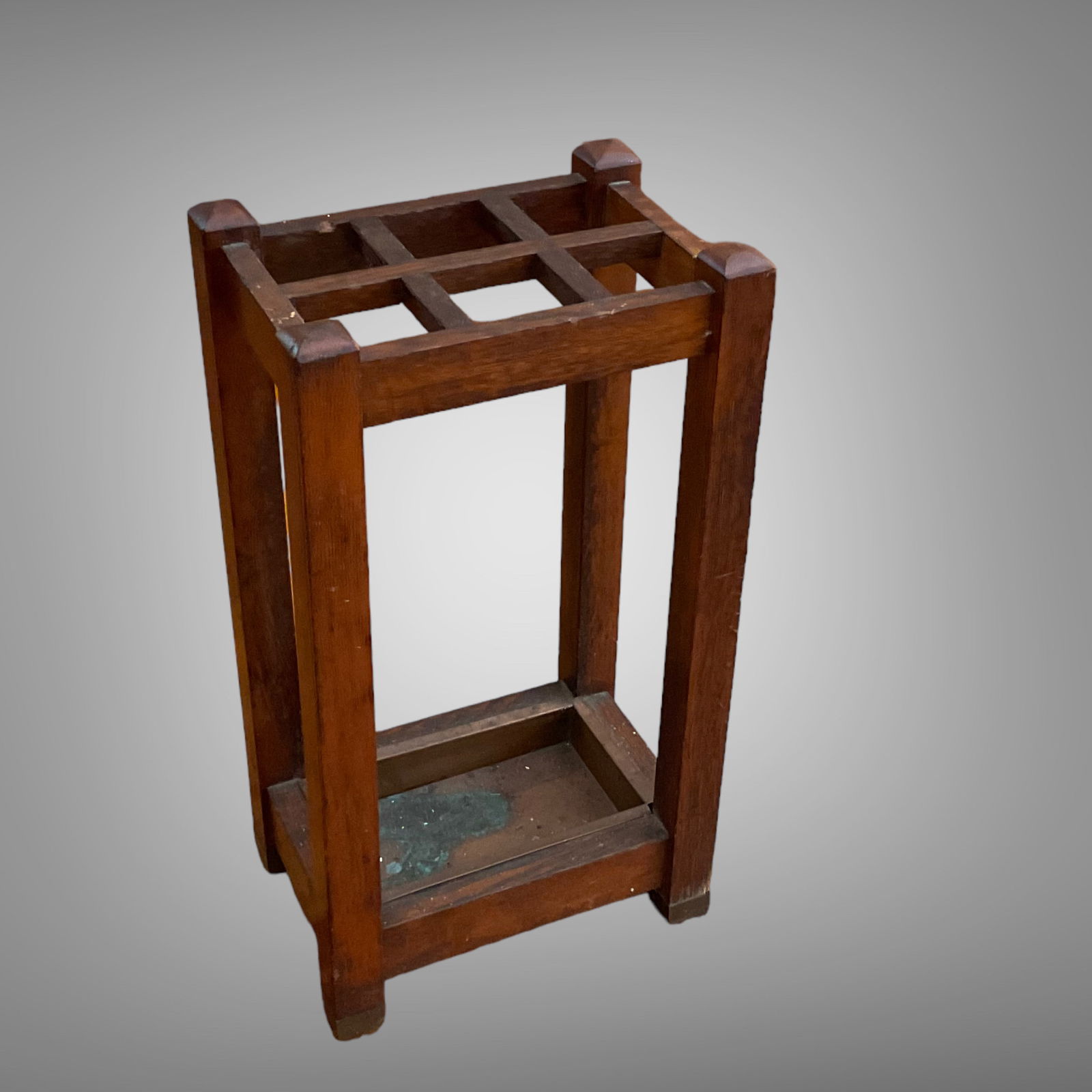 Arts & Crafts Mission Oak Six Slotted Umbrella Stand with Copper Drip Pan Unmarked (1 of 4)