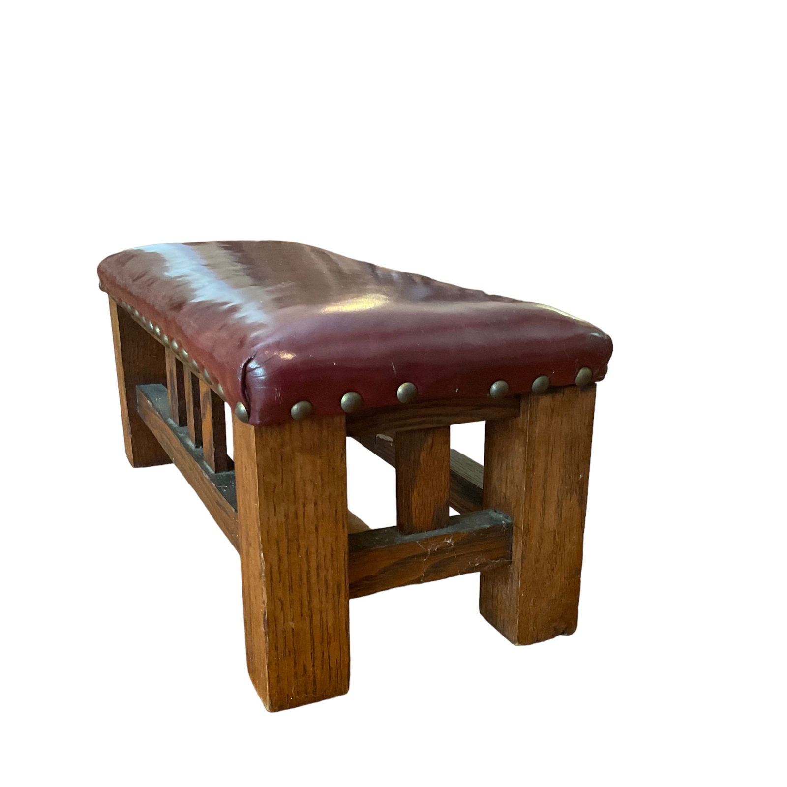 Rectangular Arts and Crafts Foot Rest with Tacked-on Red Leather Top In the Style of Stickley (1 of 7)