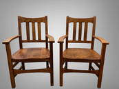 Pair of Arts and Crafts Oak Arm Chairs Attributed to Stickley Brothers