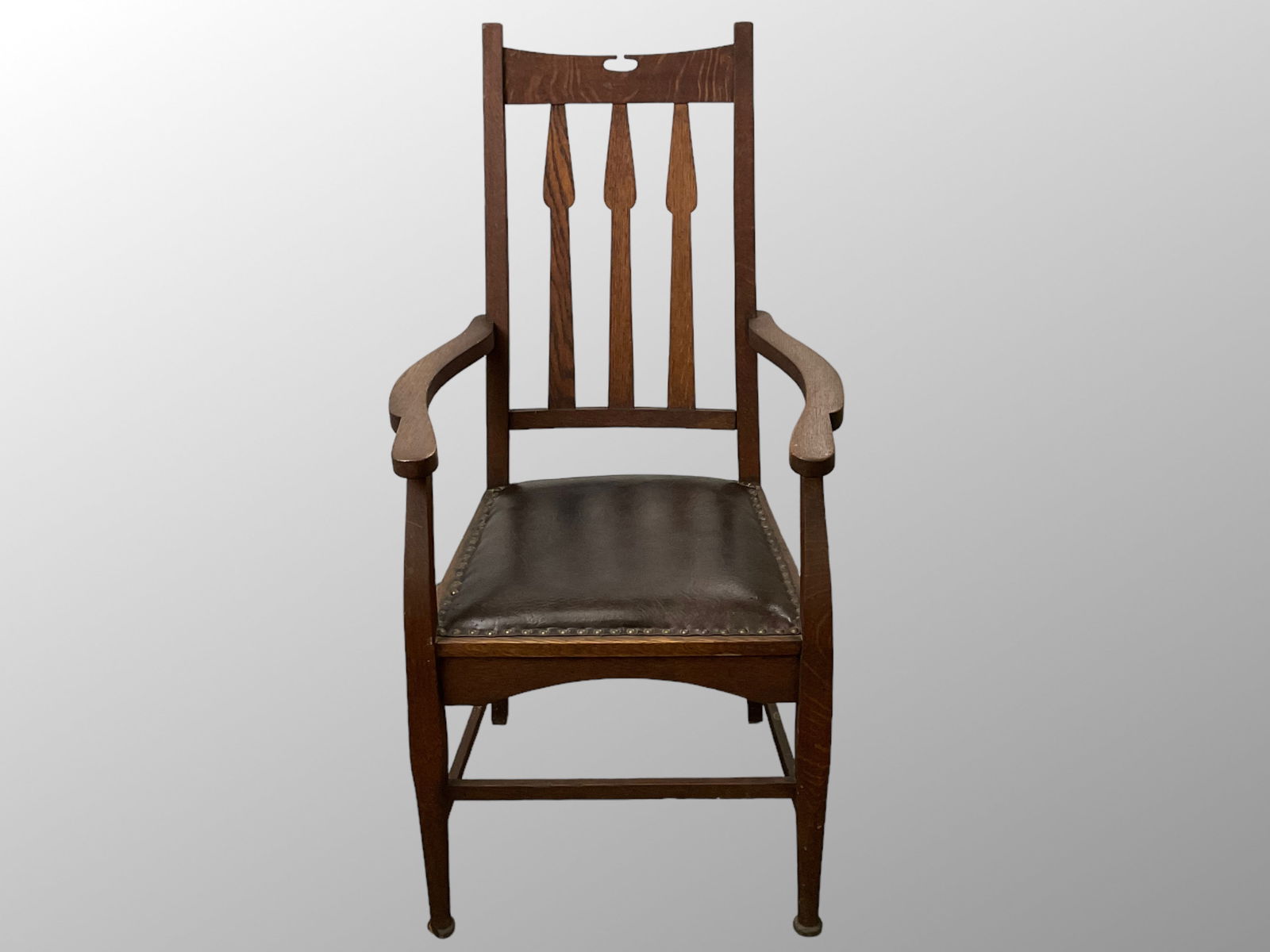 Arts and Crafts Arm Chair with Brown and Black Leather Seat (1 of 12)
