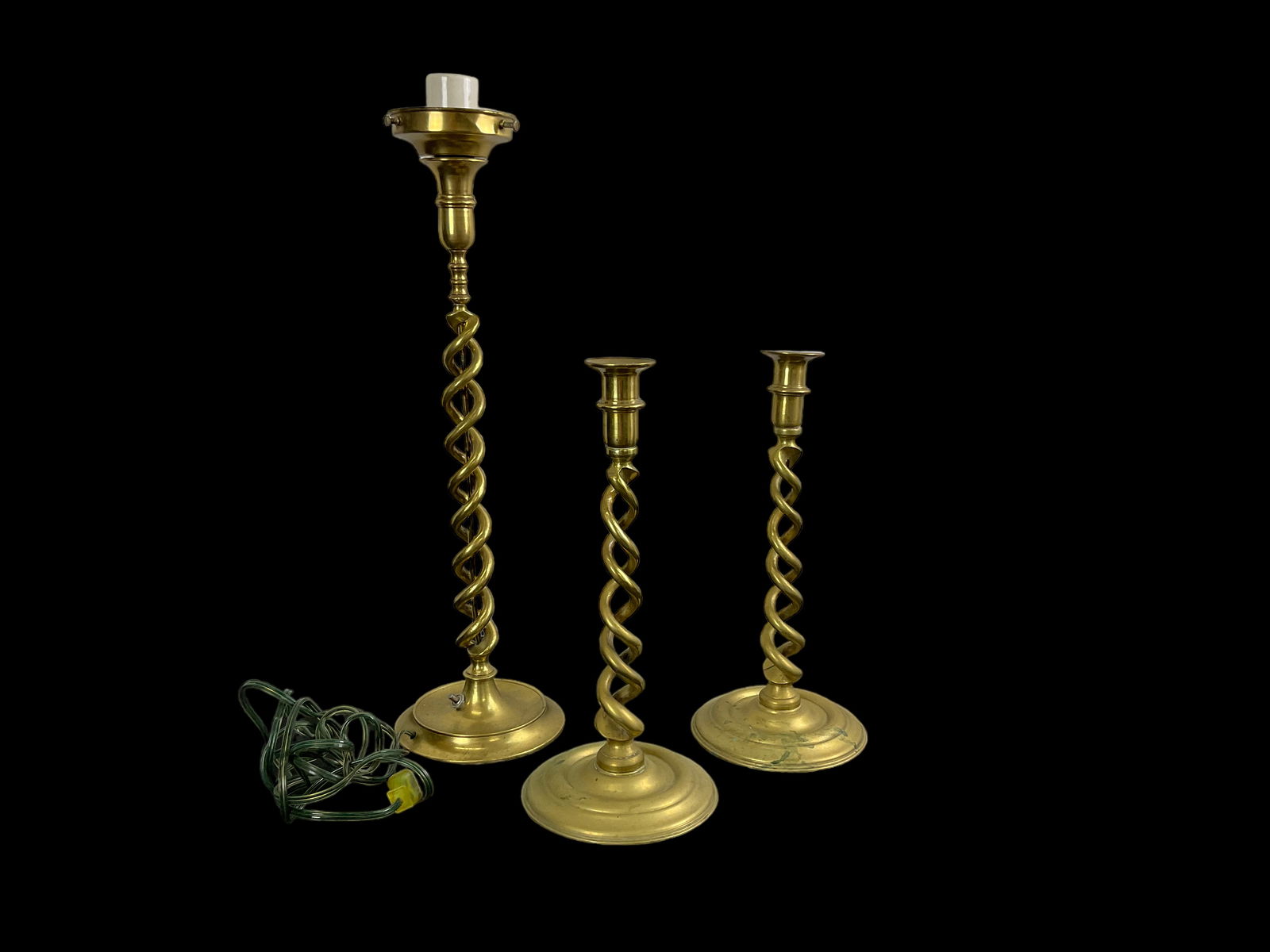 Jacobean Open Rope Twisted Brass Candlesticks And Table Lamp (1 of 13)