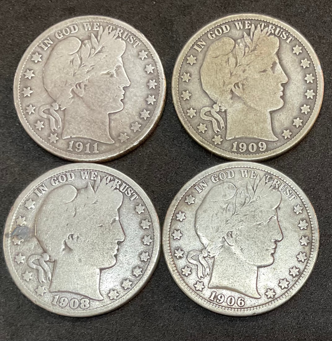 Group of 4 Barber Silver Half Dollars (1 of 2)