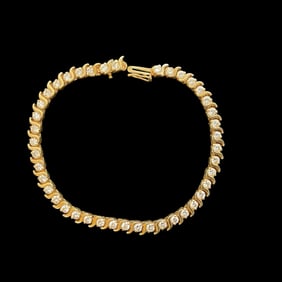 14K Yellow Gold and Natural Diamond Tennis Bracelet