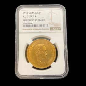 1915 Cuba 20 Peso Gold Coin NGC Graded, AU Details