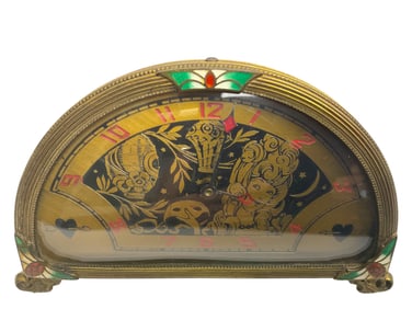 Vintage Silvercraft Art Deco Brass Masquerade Face Desk Clock