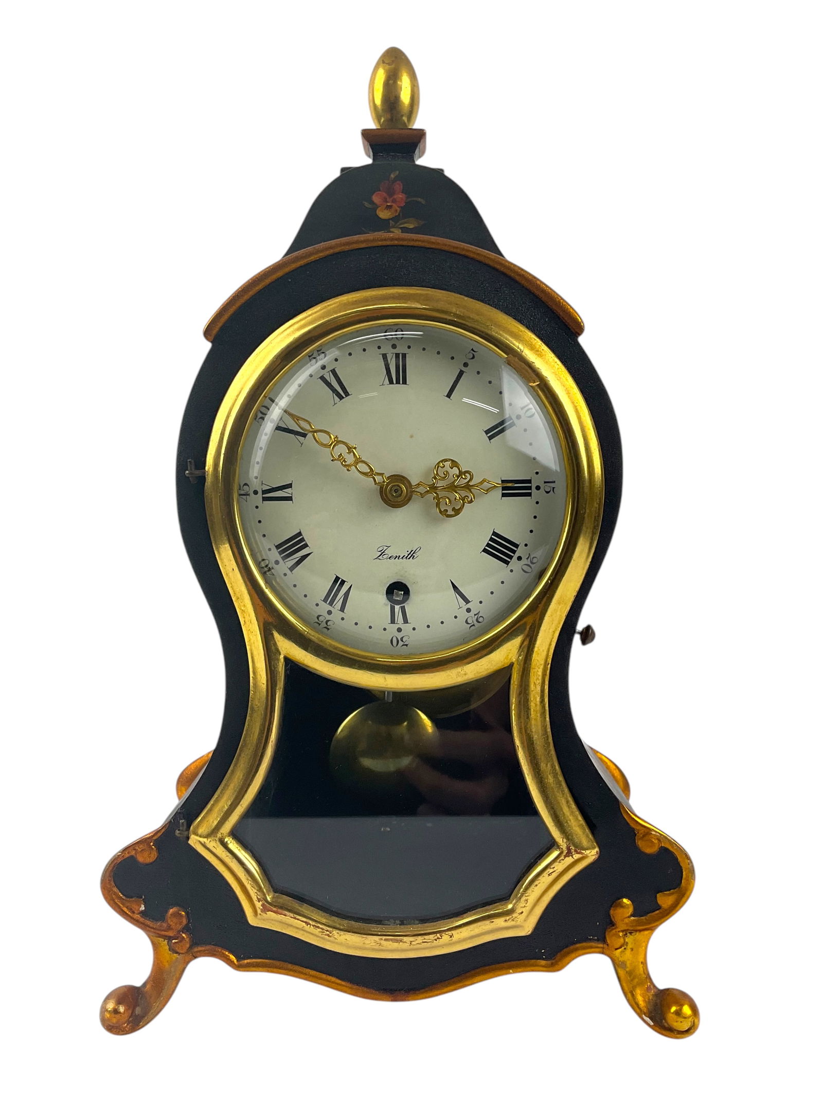 Zenith Wood Mantel Clock Swiss Fabrication: Zenith Wood Mantel Clock Swiss Fabrication, Measures: 13" H x 7 1/2" x 4", Condition, the clocks working condition is unknown, see photographs.