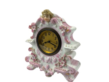 Antique 19th Century Ansonia Miniature Porcelain Wind-Up Mantel Clock