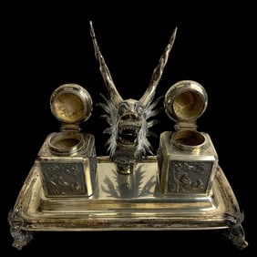 Early 20th Century Chinese Export Silver Inkwell by Qiao Yuan Sheng, Circa 1910