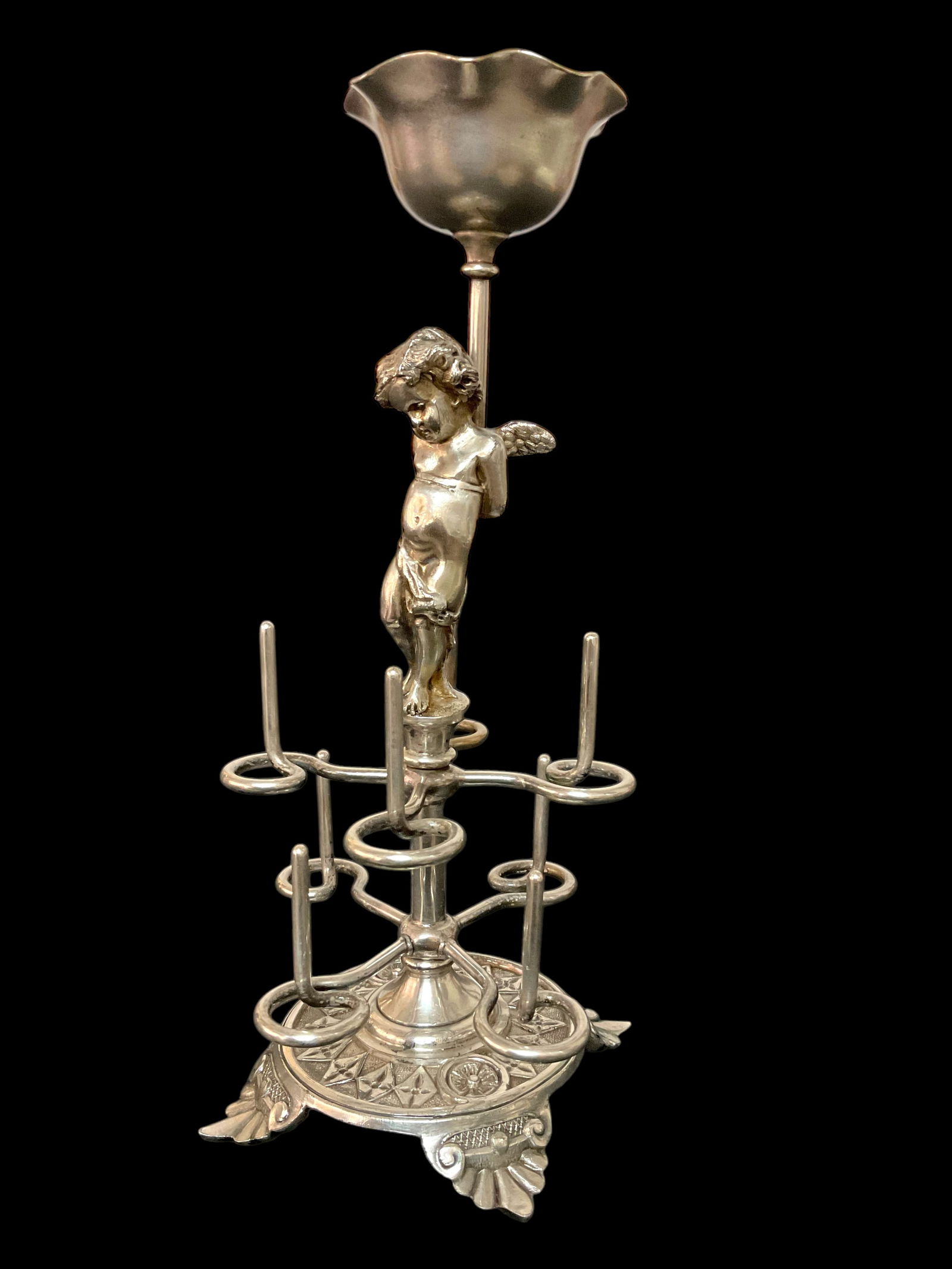 Antique JW Tufts Silver Plate Tiered Thread Spool Stand with Pin Cushion (1 of 5)