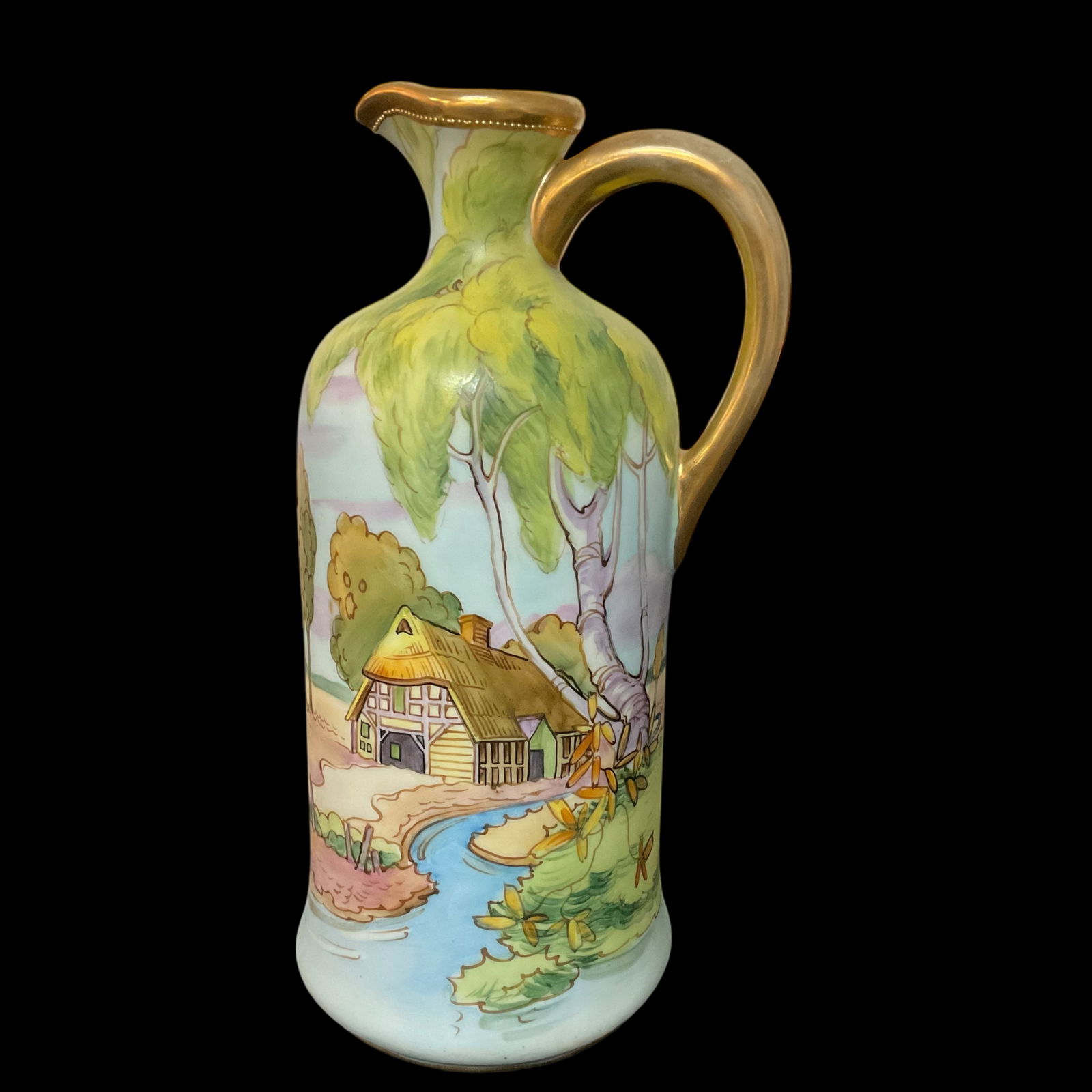 Antique Nippon Morimura Bros Hand Painted Cottage Landscape Porcelain Jug (1 of 5)