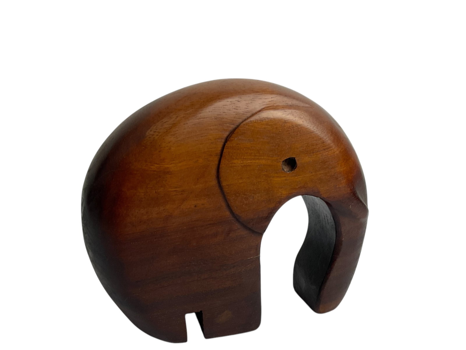 Carved African Elephant Hardwood From The Railwoods Collection: Carved African Elephant Hardwood From The Railwoods Collection From the Railroad Ties in South Africa, Measures 6" H, 7" W, 2 1/4" D, Sticker on bottom, Condition, see photographs