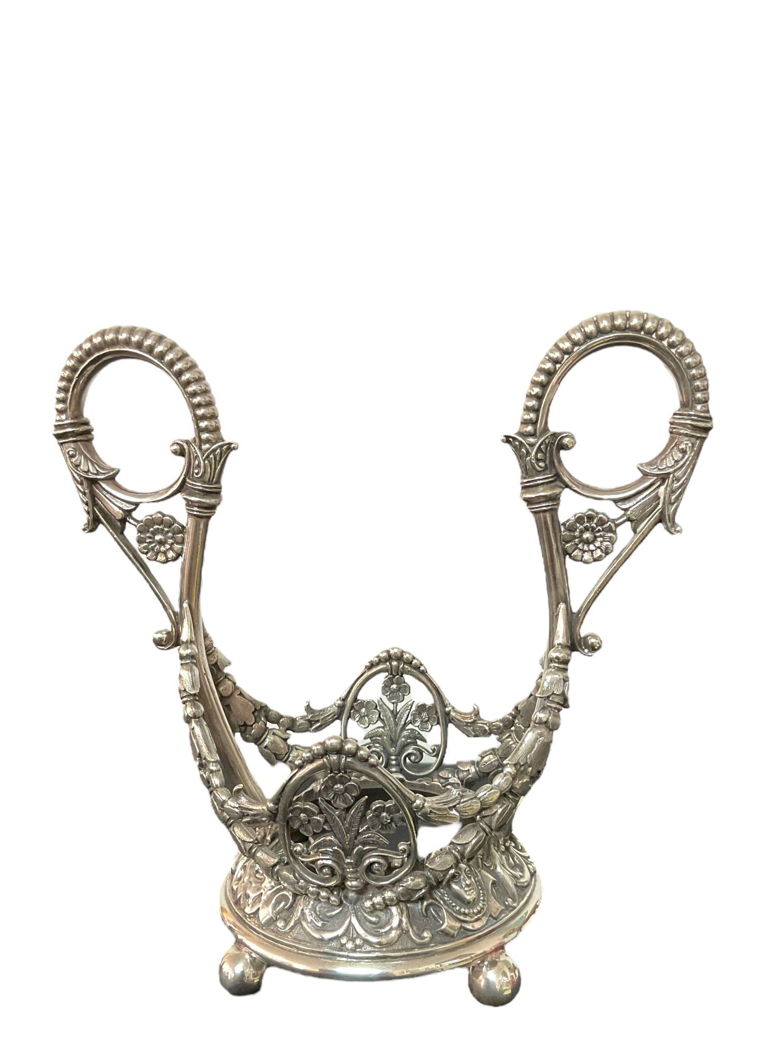 James W. Tufts Silver Plate Holder, Blue With Flowers Vase (1 of 5)