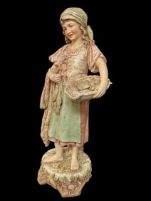 Royal Dux Art Nouveau Porcelain Girl Holding Fish
