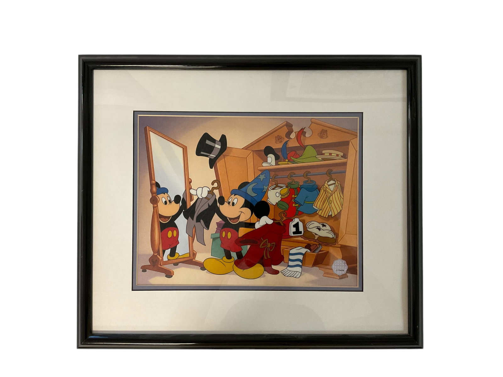Mickey Mouse Limited Edition Sericel "Changing of the Garb" Edition of 2,000: Mickey Mouse Limited Edition Sericel "Changing of the Garb" Edition of 2,000, with Certificate of Authenticity, Frame measures 20 1/2" x 17 1/2", Image measures 13" x 10"