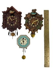 3 Mini Cuckoo Clocks, LUX and 2 Keebler