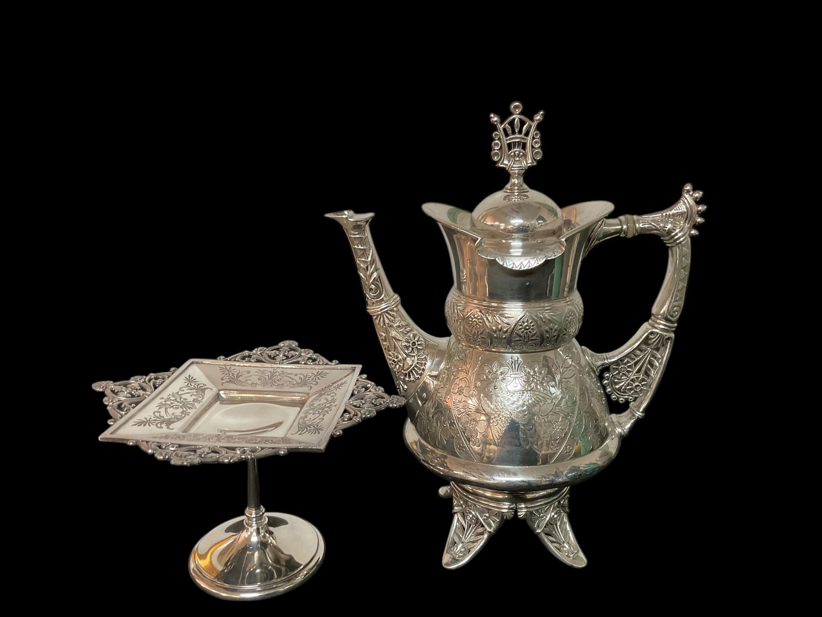 2 Simpson Hall Miller Silver Plate Teapot and Card Stand (1 of 10)