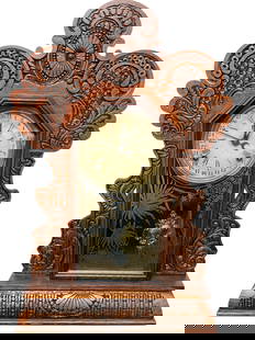 Ingraham Gila Model Parlor Mantle Calendar Clock: Ingraham Gila Model Parlor Mantle Calendar Clock, Has Key and Pendulum, Made of Oak, From the E. Ingraham Company, Bristol Connecticut, Approximately 23" tall, 15" wide, 5" deep, In wor