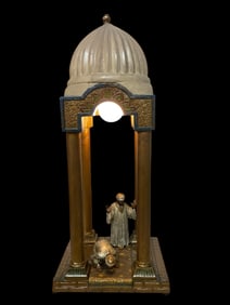 Orientalist Lamp with Dome and Arab Figures