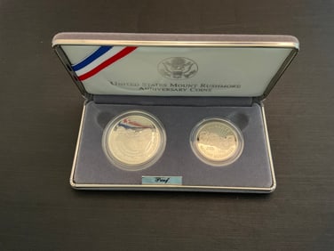 1991 Mount Rushmore Anniversary Proof Silver Dollar and Half Dollar