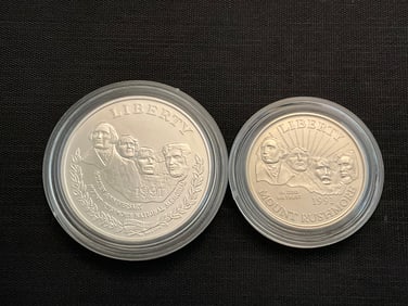 1991 Mount Rushmore Anniversary Uncirculated Silver Dollar and Half Dollar
