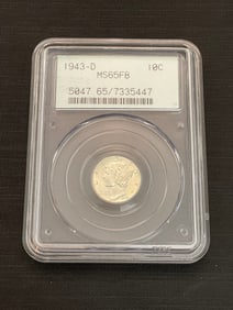 1943 D Mercury Silver Dime PCGS Graded MS65FB