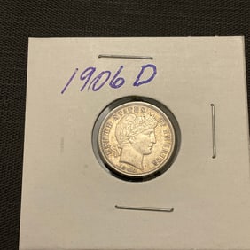 1906 D Barber Silver Dime