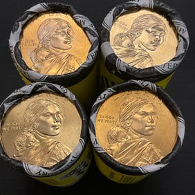4 US Mint Rolls of Sacagewea 2009 D and P and 2010 D and P Native American 1 Dollar Coins