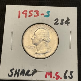 1953 S Washington Silver Quarter