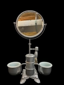 Apollo Company Silver Plate Shaving Mirror w/Brush and 2 Cups