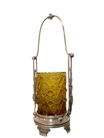 Pairpoint Company Silver Plate Pickle Castor With Amber Glass Jar