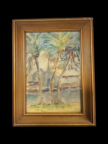 Mira G Robison Miami FL Florida Palms  Watercolor Signed