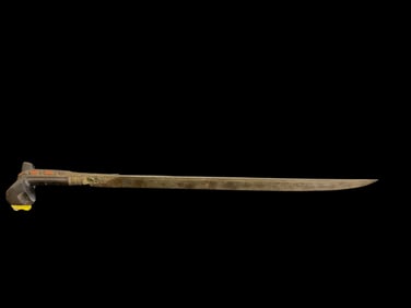 Arabian Short Sword 28" with Inlaid Cab Stones and Hipbone Handle, Circa 1810-1850
