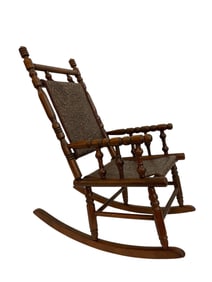 Child's Wood Rocking Chair with Tooled Leather Seat and Back