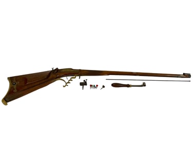 Antique Air Gun and Schuetzen Design Wooden Case and Franz Wagner Target Sights Front and Rear,