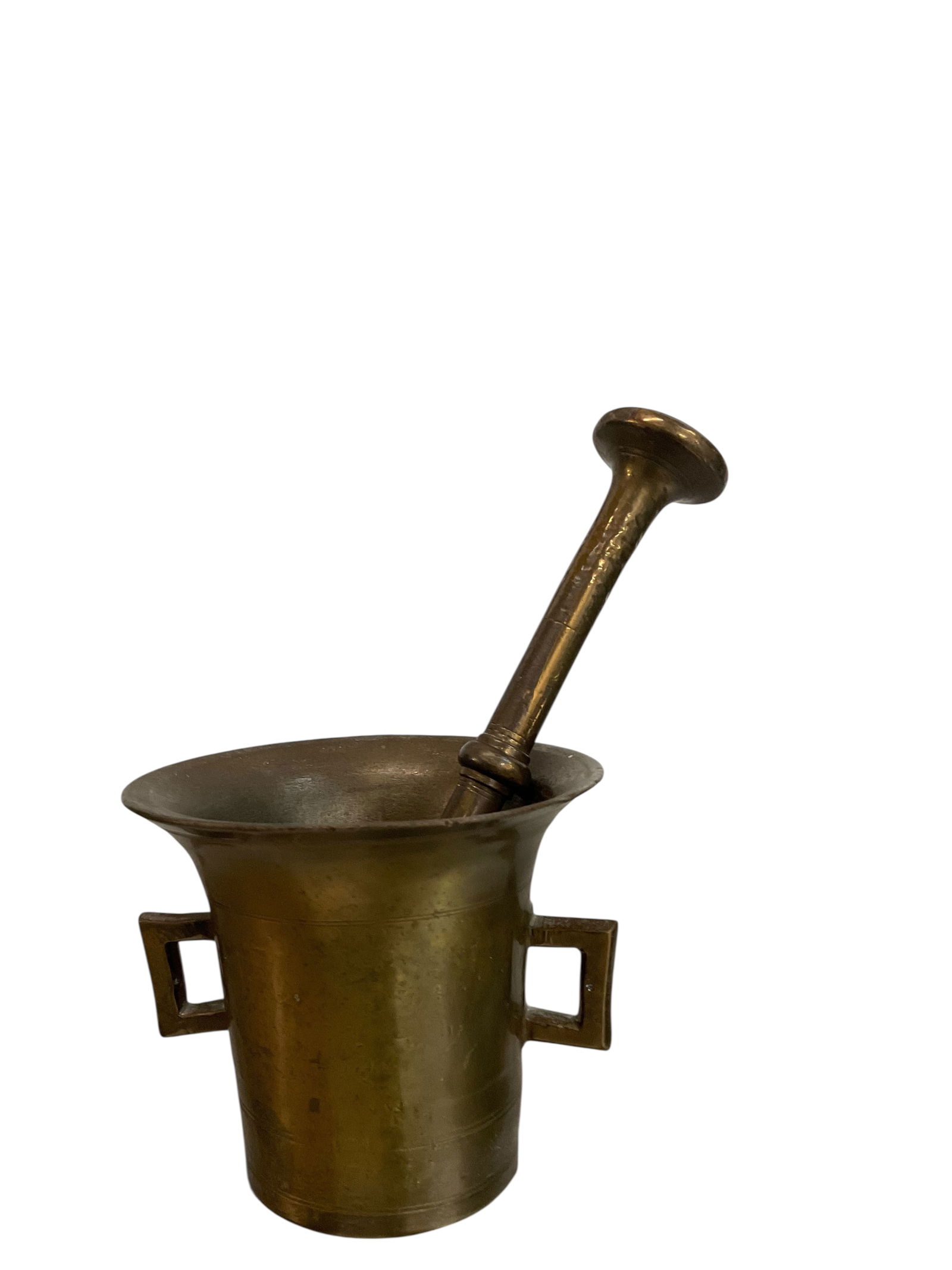 Antique Heavy Brass Apothecary Mortar and Pestle with Double Handle (1 of 4)