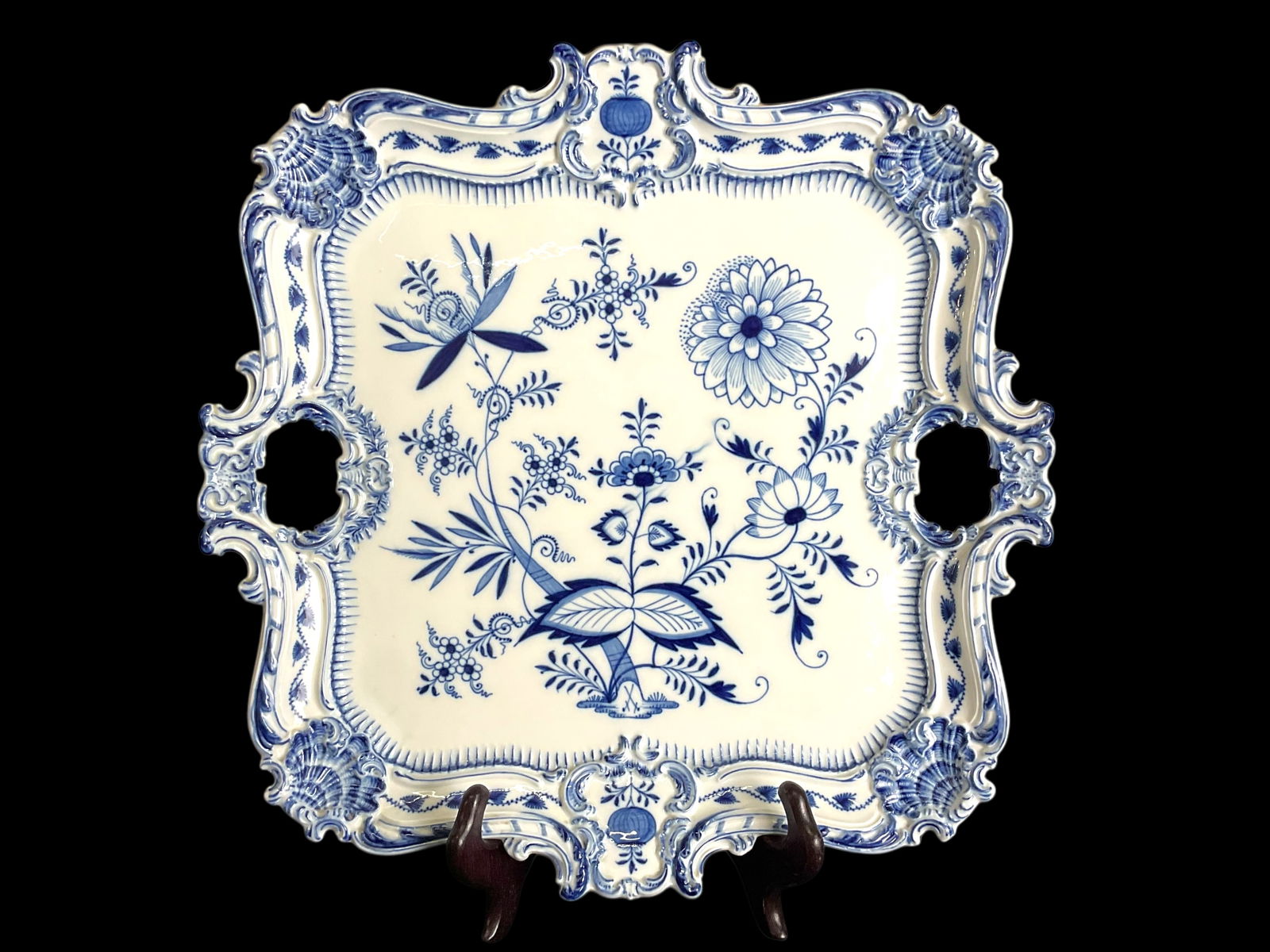 Antique German Meissen Blue Onion Porcelain Square Serving Platter (1 of 9)