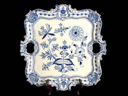 Antique German Meissen Blue Onion Porcelain Square Serving Platter: Antique German Meissen Blue Onion Porcelain Square Serving Platter. Measures: 15 1/5” x 15 1/5” Weight: 5 lbs Condition: Very Good,See Photographs.