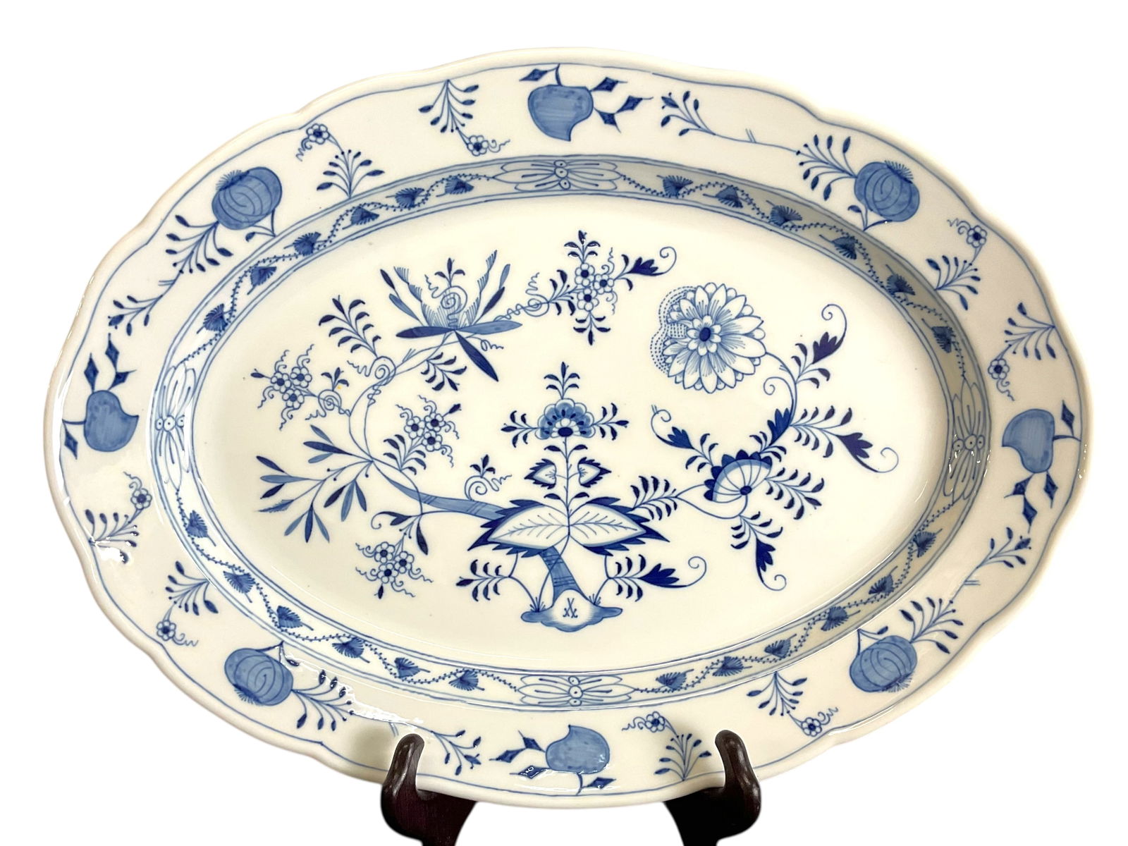 Antique German Meissen Blue Onion Porcelain Oval Serving Platter. (1 of 9)