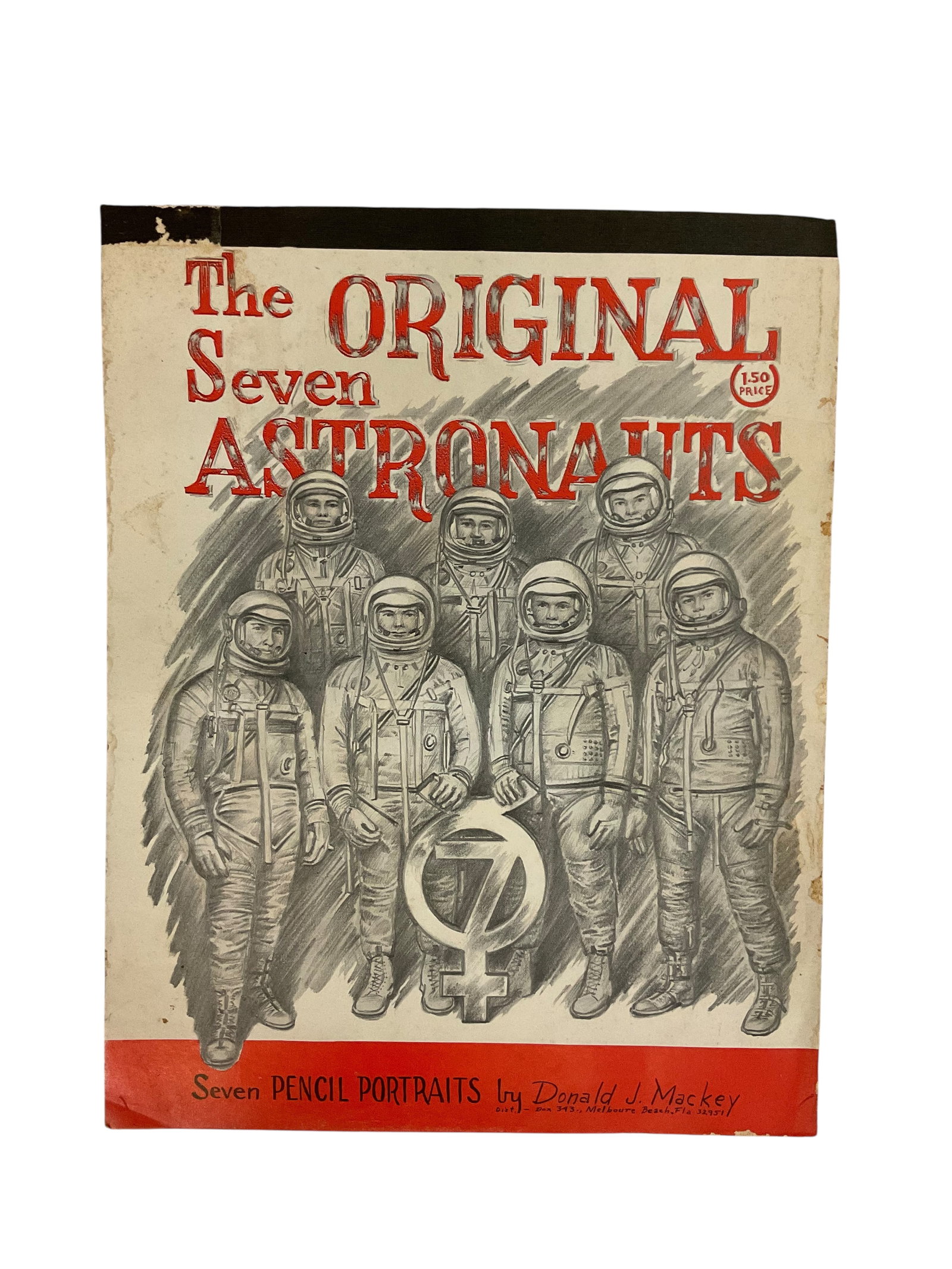 Original Astronauts Pencil Portraits Donald Mackey 1965: Original Astronauts Pencil Portraits Donald Mackey 1965, 7 Pencil Drawings, 1 Missing, Missing Portrait of Virgil "Gus" Grissom, Condition, see photographs.