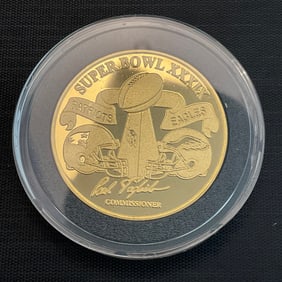 2005 Patriots Eagles Super Bowl XXXIX Official Flip Coin 24 kt Gold Overlay