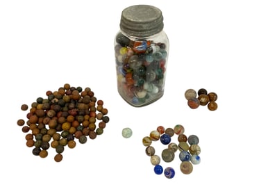Large Collection of Glass and Clay Marbles